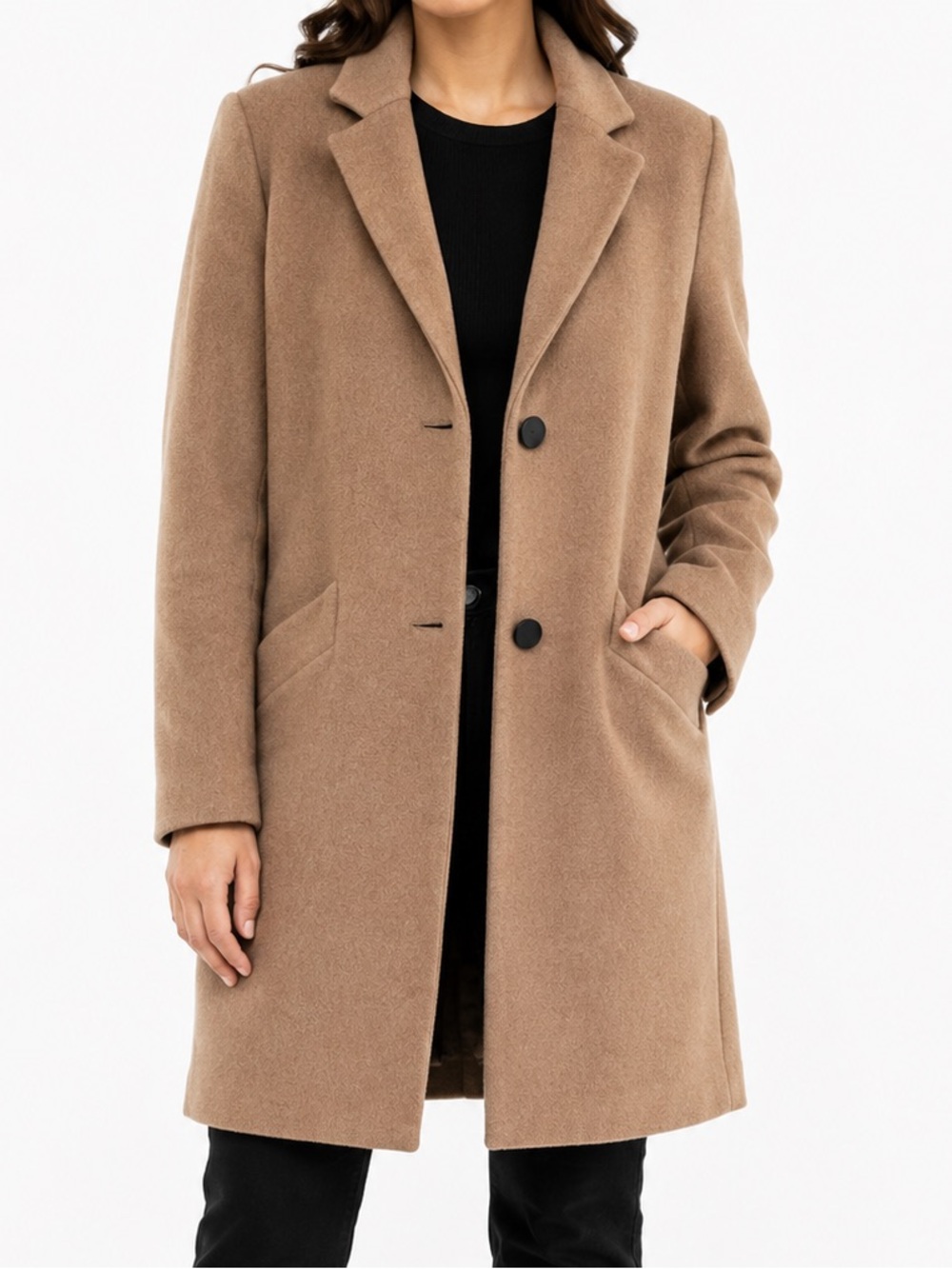Vintage Marc New York Camel Wool Midi Jacket SIZE 10 Button Front Coat Lined